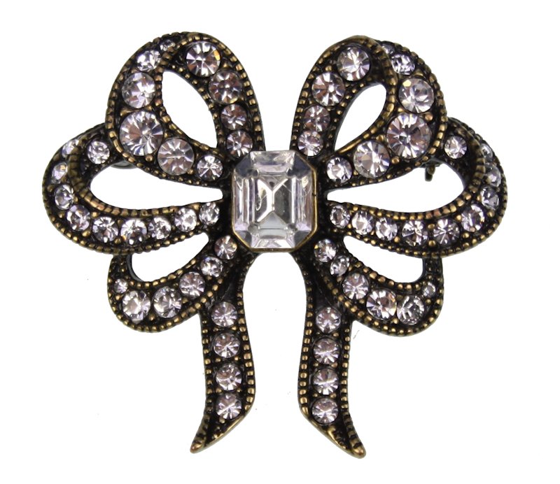 Broche Strik strass/antiek goudkl.