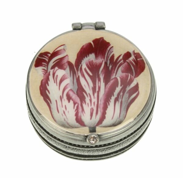 Pillendoosje rond Tulp Roze en wit