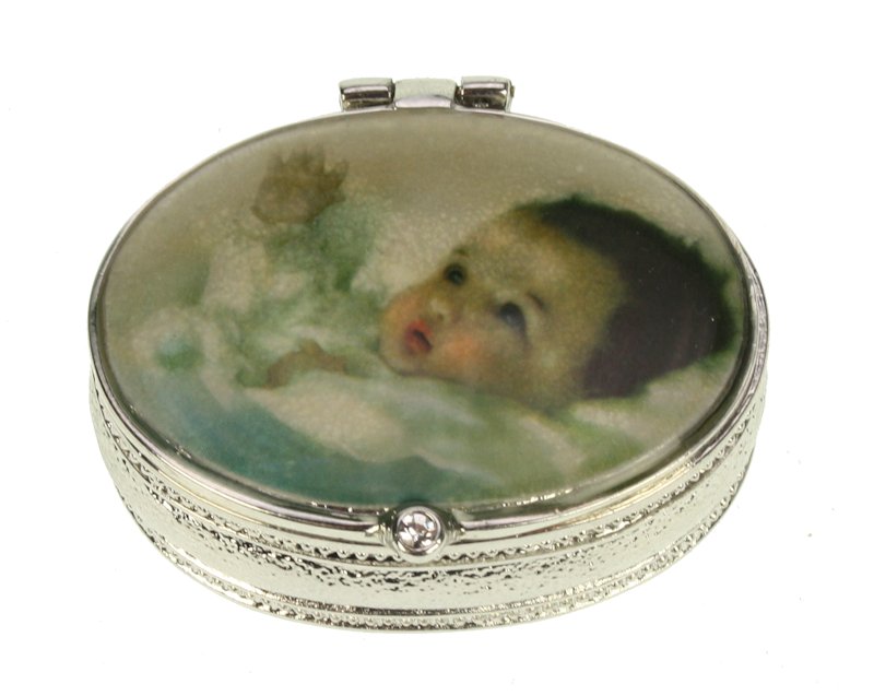 Pillendoosje baby blauw zilverkleurig