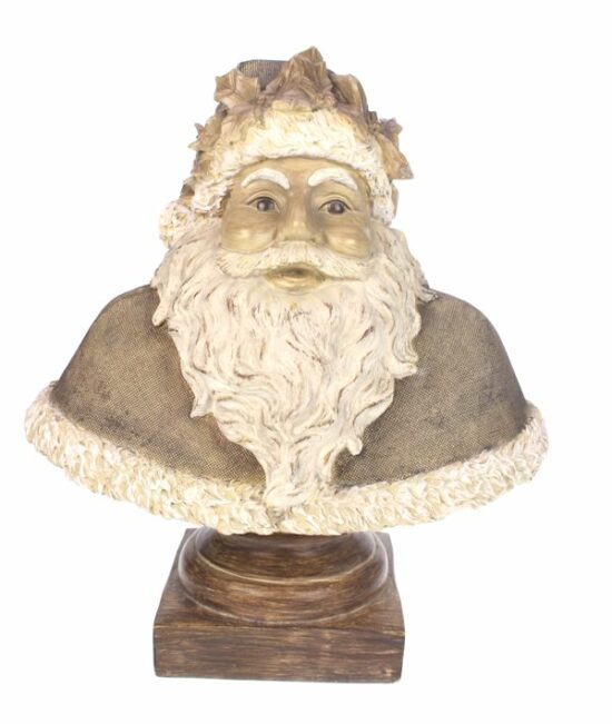 Kerstman buste met hulst op voet bruin Kerstman buste met hulst op voet bruin