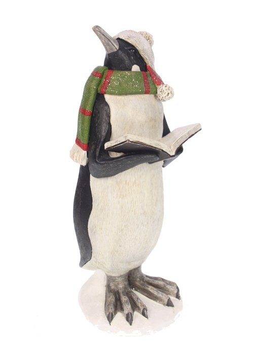 Pinguïn decoratie met boek en sjaal