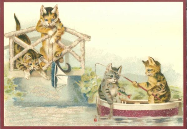 Ansichtkaart Katten aan het vissen