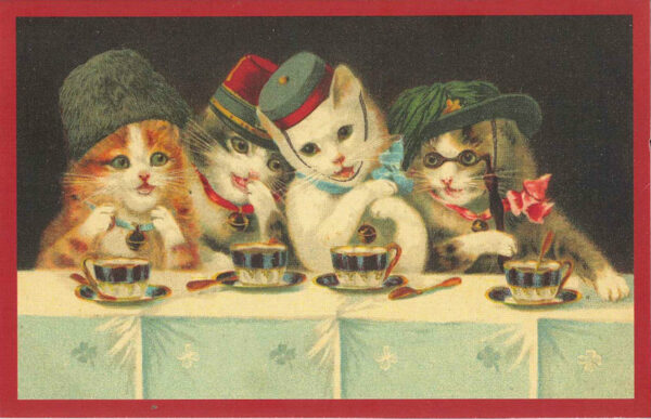 Ansichtkaart Katten aan de thee