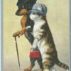 Ansichtkaart Teckel en kat aan de wandel