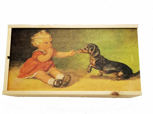 kisteje teckel boven Geschenkkistje teckel