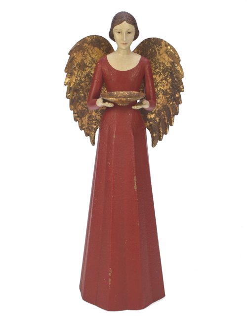 Engel rood antique look met schaaltje