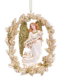 Engel Peace in krans goudkleurig kerstornament Engel Peace in krans goudkleurig kerstornament