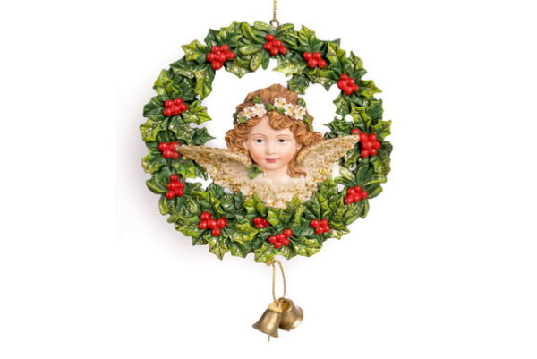24K804 Engel in krans Kerstornament