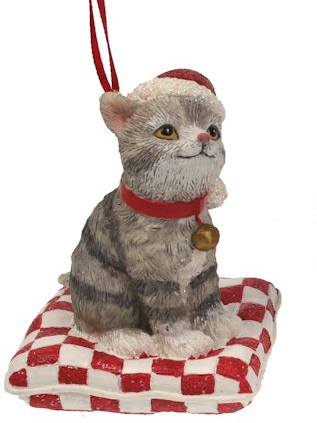 Kat grijs op kussen kerstornament Kat grijs op kussen kerstornament