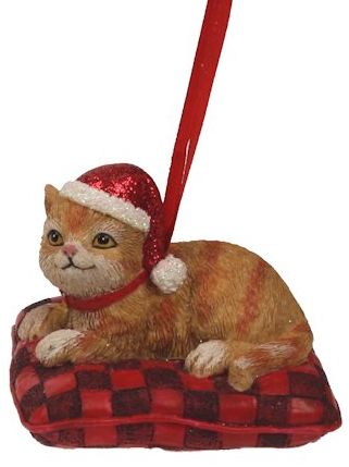 Kat rood op kussen kerstornament Kat rood op kussen kerstornament