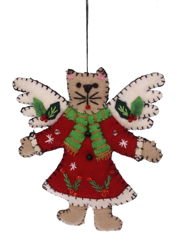 Kerstornament Kat met vleugels vilt