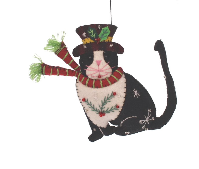 Kerstornament kat met hoed vilt