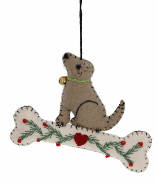 Kerstornament Hond op bot vilt