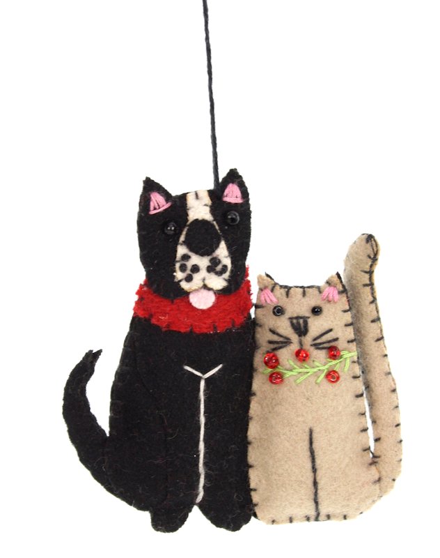 Kerstornament Hond en Kat van vilt