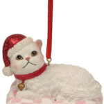 24K861-2 Kat wit op kussen kerstornament