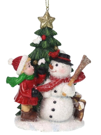 Kerst ornament meisje met sneeuwpop Kerst ornament meisje met sneeuwpop