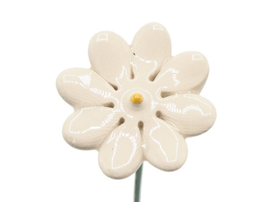 Keramieken bloem Madeliefje wit klein op prikker