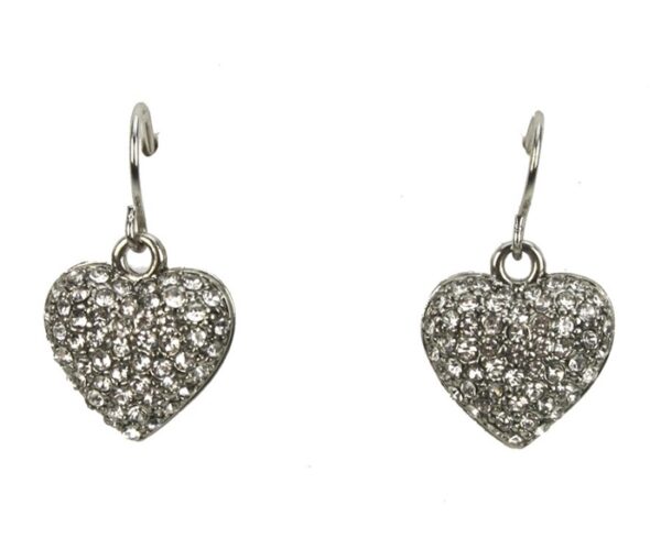 4S182 Oorbellen hartje strass antiek zilverkleur