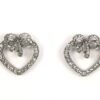Oorbellen steker hartje strass met strikje antiek zilverkleur