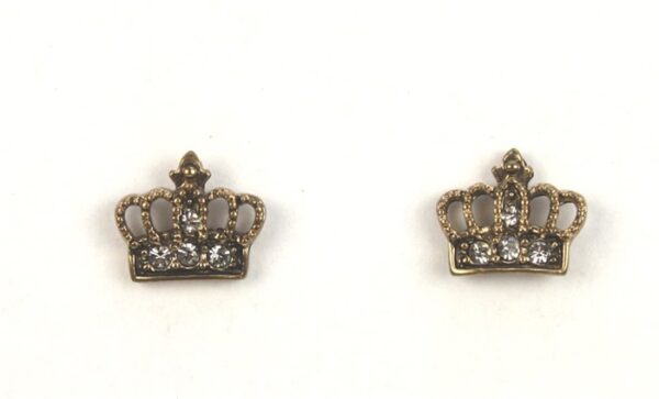 4S189 Oorbellen steker kroon strass antiek goudkleurig
