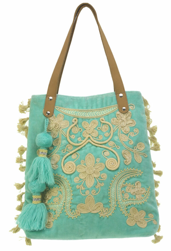 Tas Ibiza medium Turquoise crème embroiderie