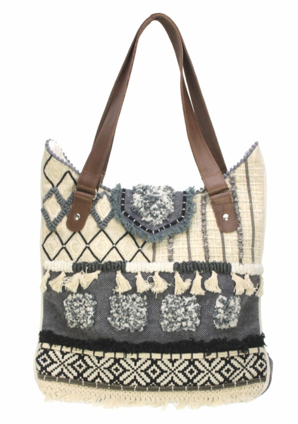 21AH018 Tas Ibiza Style blue denim met leren hengsels