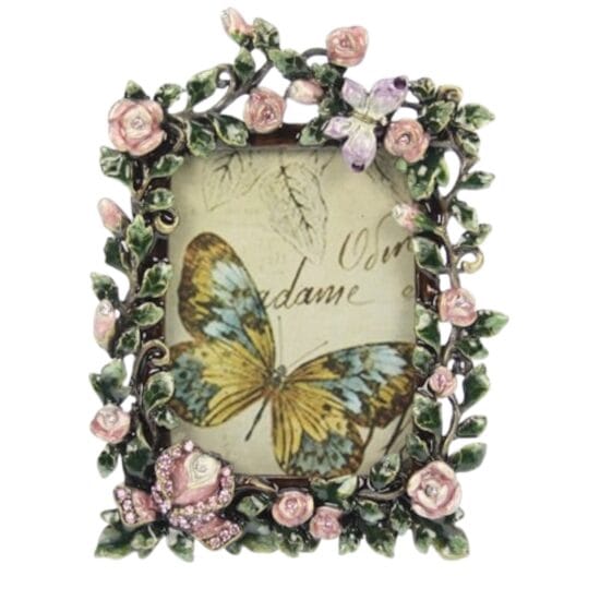 Fotolijstje rechthoekig roosjes geëmailleerd