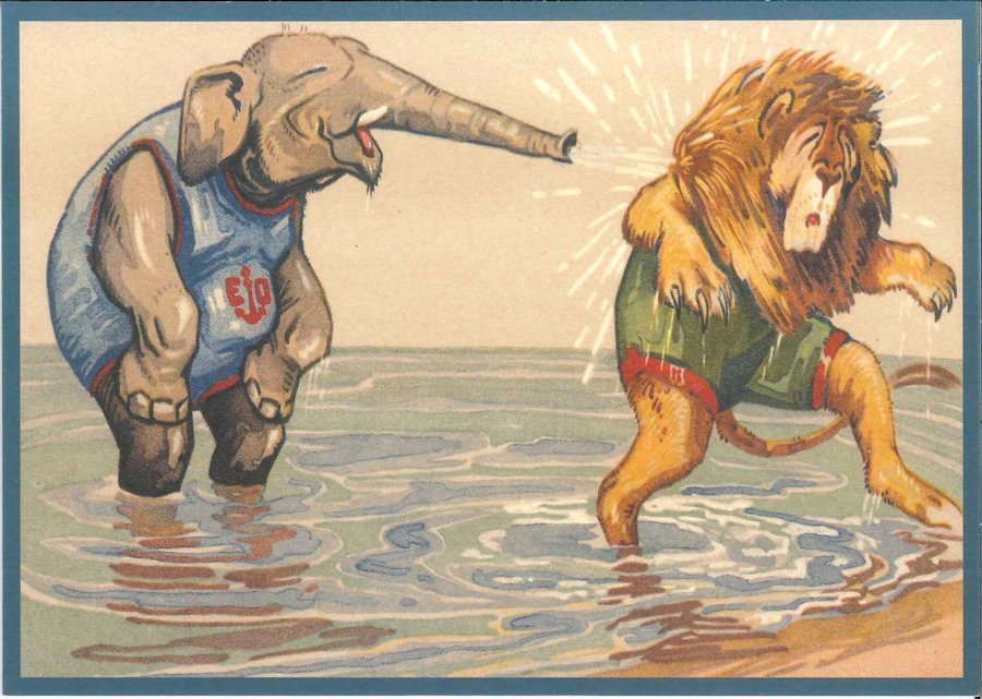 Ansichtkaart olifant en leeuw