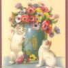 Ansichtkaart katten met bloemenvaas