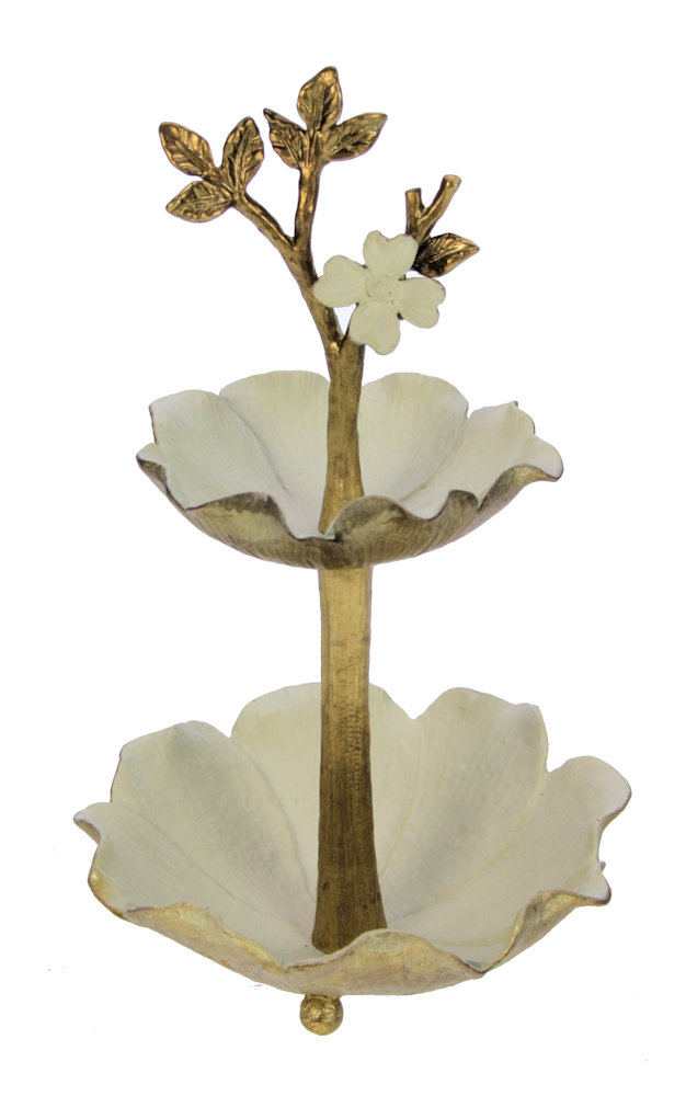 Sieradenhouder Bloem wit/ant. goudkl.