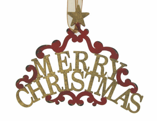 Ornament hangend Merry Christmas rood goudkleur