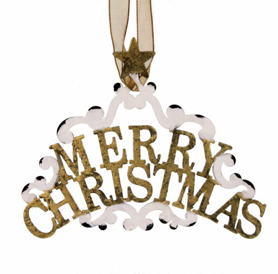 Ornament hangend Merry Christmas wit goudkleur