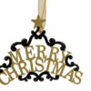 Ornament hangend Merry Christmas zwart goudkleur