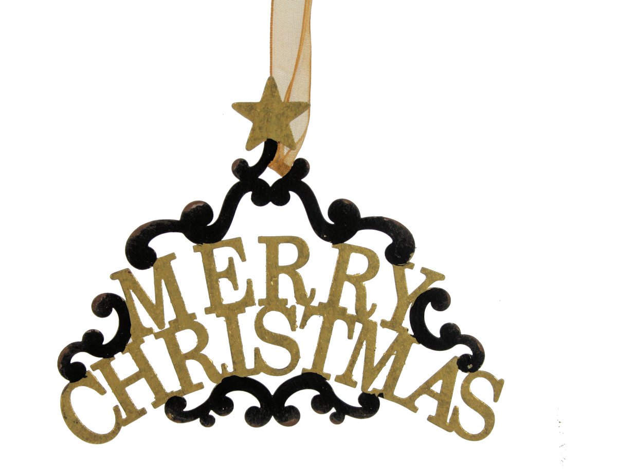Ornament hangend Merry Christmas zwart goudkleur