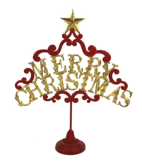 Ornament "Merry Christmas" rood goudkleur tafelmodel klein