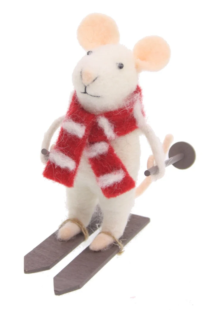 Muis vilt met ski's sjaal rood wit