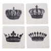 Onderzetters kronen zwart/wit, set v. 4