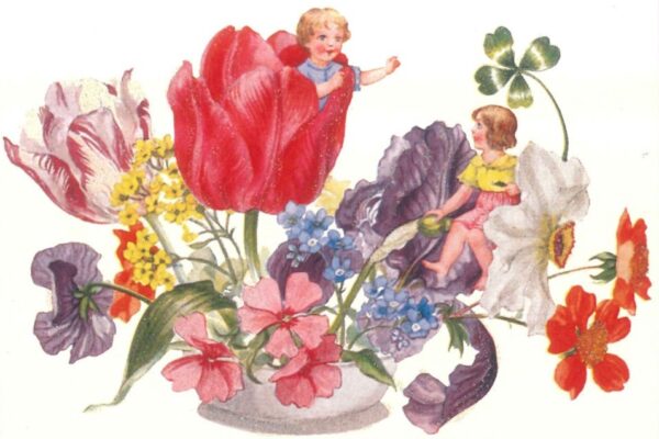 1H1703.1jpg Dubbele kaart Kinderen in bos bloemen