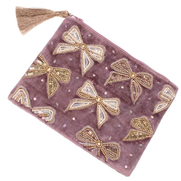 21S109 Etui fluweel paars strikjes geborduurd 15x20cm