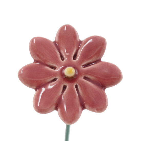 Keramieken bloem Madeliefje mauve mini op prikker