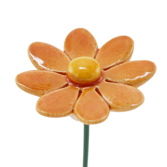 Keramieken bloem Madeliefje oranje op prikker