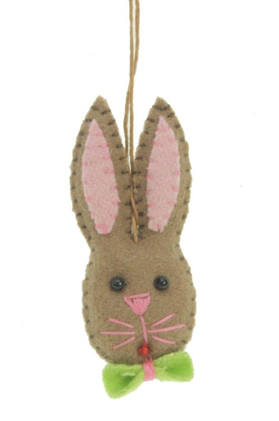 Haasje mini bruin met strikje vilt ornament