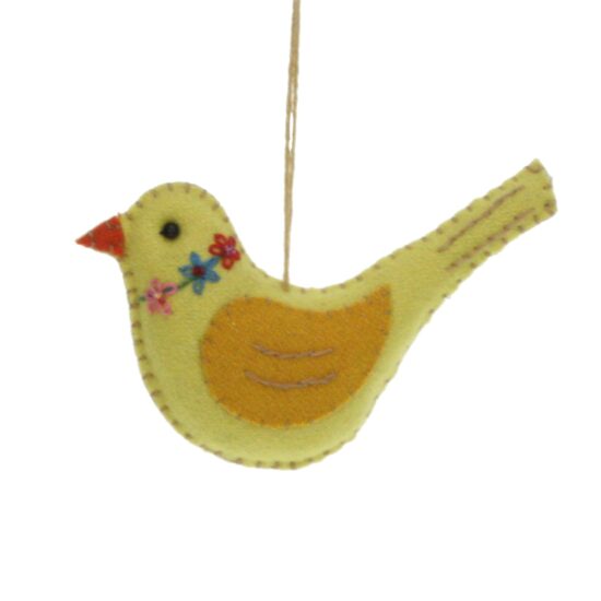 Vogeltje geel ornament vilt