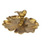 Schaaltje bladvorm met vogeltje goudkleurig