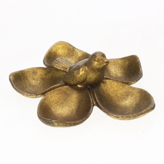 Schaaltje bloem met vogeltje goudkleurig