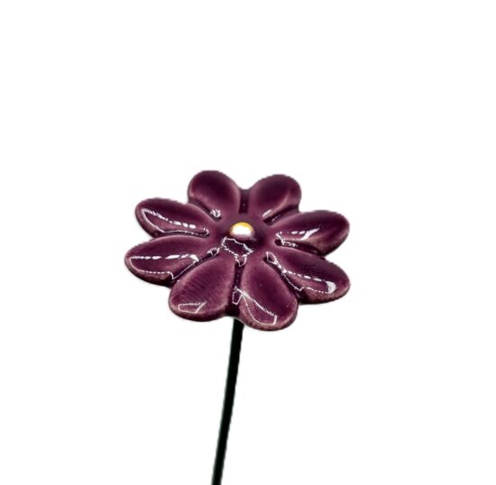 Keramieken bloem Madeliefje paars mini op prikker