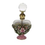 Parfumflesje bloementjes zachtroze geëmailleerd