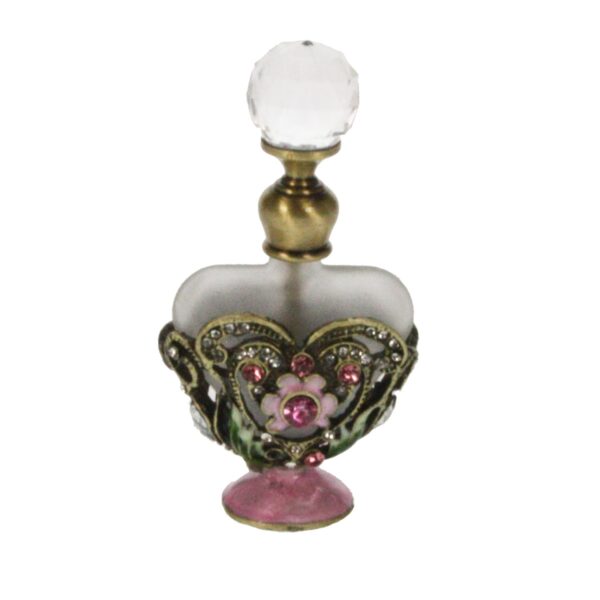 Parfumflesje bloementjes zachtroze geëmailleerd