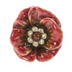 meubelknop Klaproos rood/strass geemaillieerd