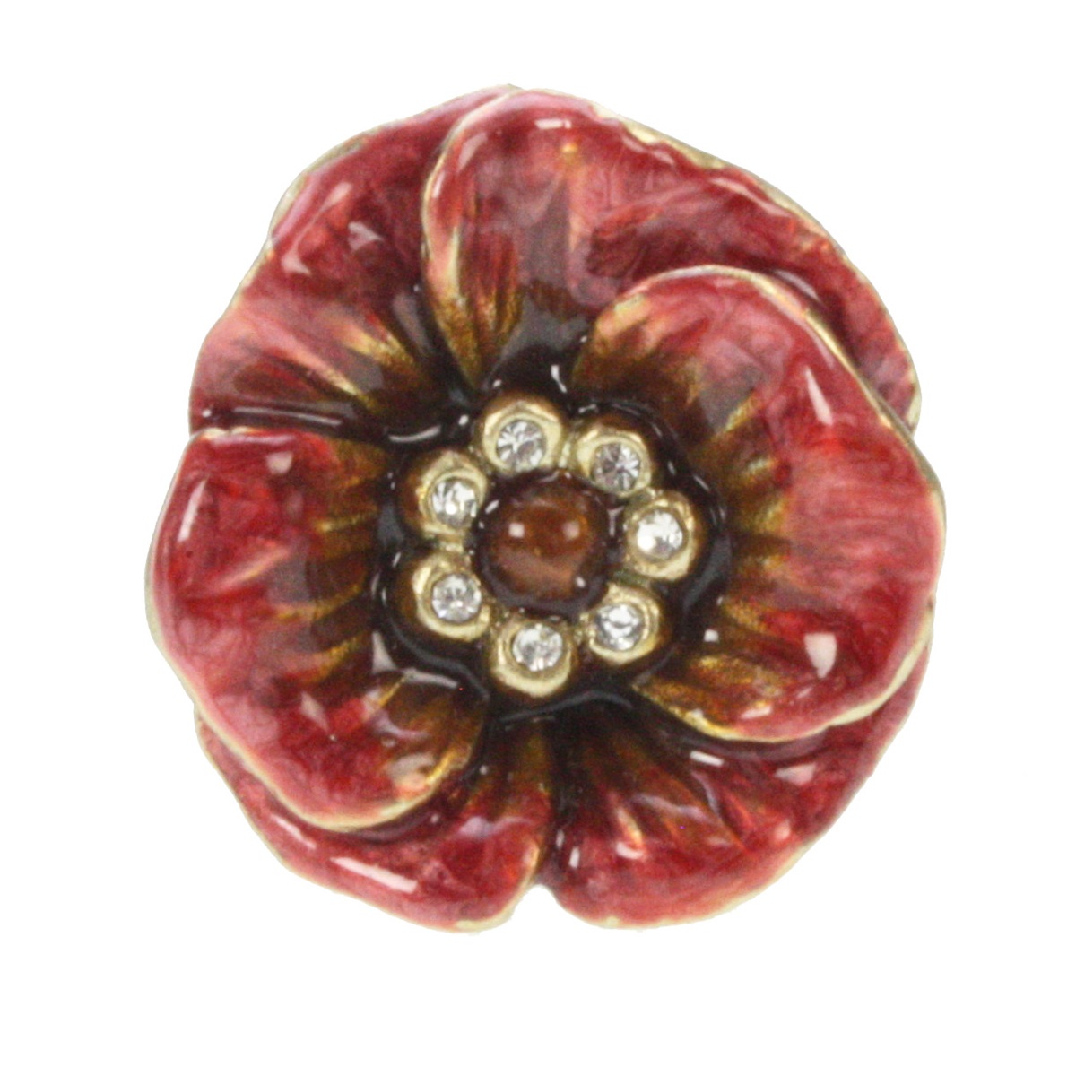 Deurknop Klaproos rood/strass geemaillieerd